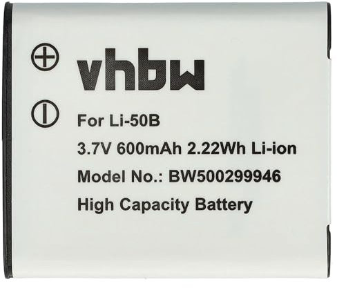 vhbw Akku kompatibel mit Olympus Stylus Traveller/SZ-Serie SZ-31MR, SZ-10, SZ-11, SZ-14, SZ-20 Kamera (600 mAh, 3,7 V, Li-Ion)