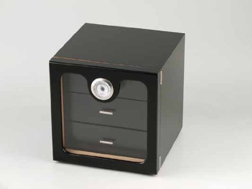 Humidor Schrank schwarz Acryl für ca. 50 Cigarren mit 3 Schubladen
