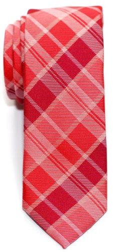 Retreez Cravate Fine Slim moderne tissée en tartan pour homme - Rose foncé