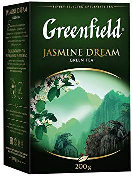 GREENFIELD JASMINE DREAM | Grüner tee lose | Natürlicher Chinesischer Jasmin Grüntee | Aromatisierter Grüner Blatttee mit Jasmin | Kosher | Glutenfrei | Jasmine Green Tea | Lose Leaf | 200g