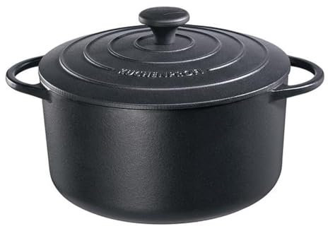 Küchenprofi Gusseisen Bräter mit Deckel, schwarz, 26 cm, Schmortopf, Auflaufform, Dutch Oven, Brotbacktopf, emailliert, für alle Herdarten und Induktion geeignet, zum Schmoren, Backen und Braten