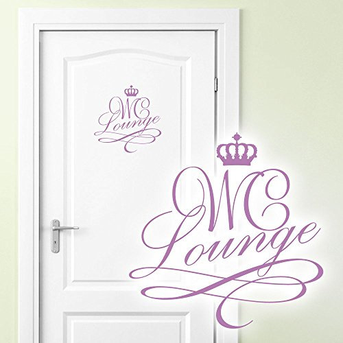 Grandora Wandtattoo Türaufkleber WC Lounge mit Krone I Flieder (BxH) 14 x 14 cm I Bad Badezimmer Toilette Aufkleber Wandaufkleber Wandsticker Sticker Tür W881