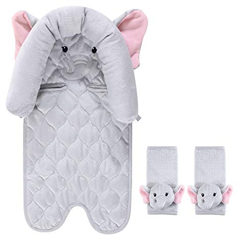 Hudson Baby Unisex Baby Car Seat Insert and Strap Covers, Pretty Elephant, One Size