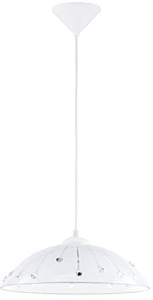 EGLO Pendelleuchte Vetro, 1 flammige Hängelampe klassisch, Hängeleuchte aus satiniertem Glas, Kunststoff und Kristall, Esstischlampe in Weiß, Küchenlampe hängend mit E27 Fassung, Ø 35 cm
