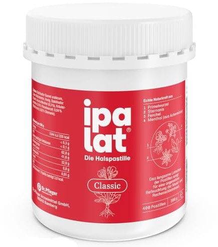 ipalat Halspastillen Classic: Bei Heiserkeit & Hustenreiz, mit Menthol, Primelwurzel, Anis, und Fenchel, 400 Lutschpastillen