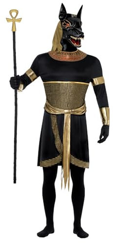 Smiffys Kostüm Anubis, der Schakal, Schwarz, mit Tunika, Kragen, Armstulpen, Armbändern und Maske