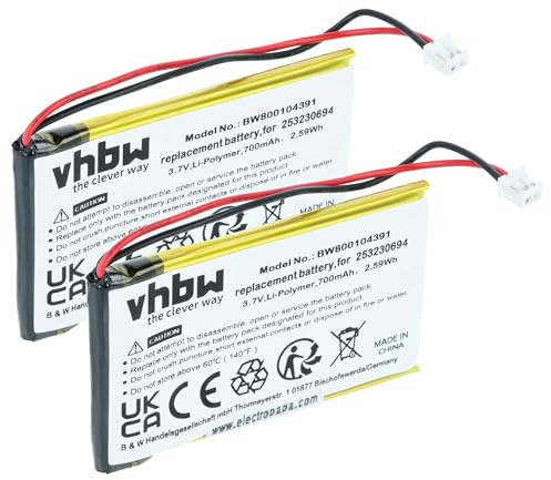 vhbw 2X Akku kompatibel mit T-Com Speedphone 300 | schnurlos Festnetz Telefon (700 mAh, 3,7 V, Li-Ion)