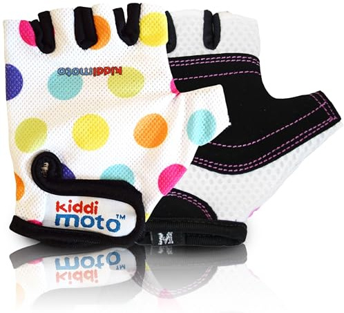 KIDDIMOTO Guantes de Ciclismo sin Dedos para Infantil (niñas y niños) - Bicicleta, MTB, BMX, Carretera, Montaña - Puntos de Pastel - Talla: S (2-5 años)