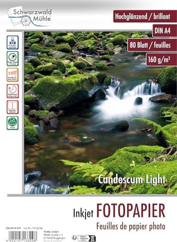 Schwarzwald Mühle Fotopapier beschichtet: 80 Bl. Fotopapier Candescum Light 2-seitig glossy (A4-Foto-Druckerpapier, Inkjet-Drucker-Papier, Doppelseitiges)