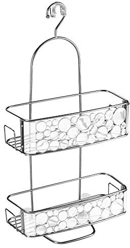 iDesign Bubbli Dusch Caddy zum Hängen | Duschablage ohne Bohren mit 2 Körben und Haken | Badregal für Dusche und Badewanne | Metall silber