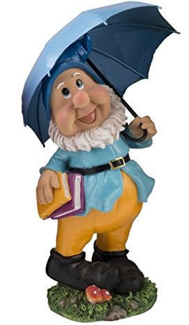 Geschenkestadl Großer Gartenzwerg mit blauem Schirm und Mütze 38,5 cm Bunte Zwerg Figur für Haus und Garten Gnom Schirm Blau