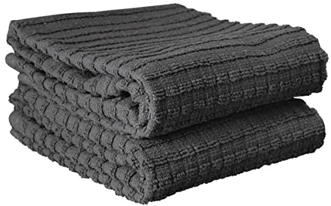 Ritz Royale Collection 100% Combed Terry Cotton, Highly Absorbent, Oversized Kitchen Towel Set, 28 x 18, 2-Pack, Solid, Graphite