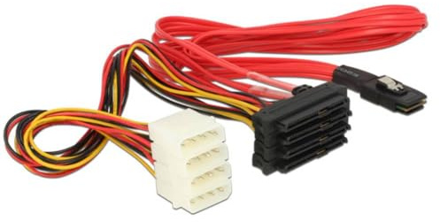 Delock Kabel Mini SAS SFF-8087 > 4 x SAS SFF-8482 + Power 0, 5 m 83059 Rot, Gelb, Schwarz