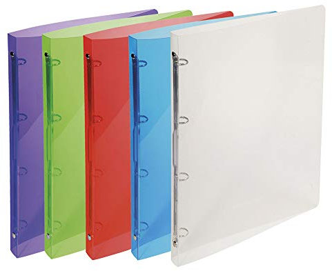 Exacompta - Ref. 51198E - 1 Flexible binder in PP Crystal - 4 round rings, diameter 15 mm - Spine 20 mm - External dimensions: 32 x 25 cm - A4 file format - 5 random colors