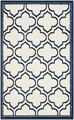 SAFAVIEH Amherst Collection Accent Rug - 2'6 x 4', Ivory & Navy, Moroccan Geometric Design, Non-Shedding & Easy Care, Ideal for High Traffic Areas in Entryway, Living Room, Bedroom (AMT412M)