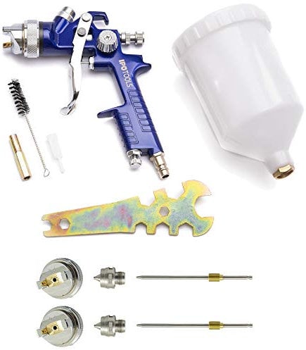 IPOTOOLS Pistola per Verniciare A Spruzzo HVLP H-827P - Pistola verniciatura a spruzzo con Tazza in plastica da 600 ml e ugello in Acciaio Inox 1,3 mm + 2X Set di ugelli 1,7 mm e 2,0 mm
