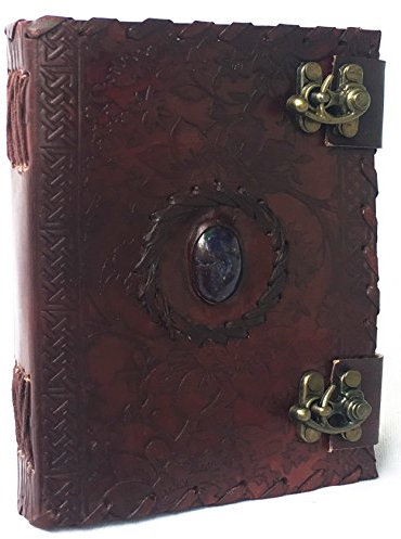Handmade Embossed Blue Stone Leather Journal Notebook Refillable Sketchbook with 2 Latches, Lace Edging Diary By Cuero by cuero arte