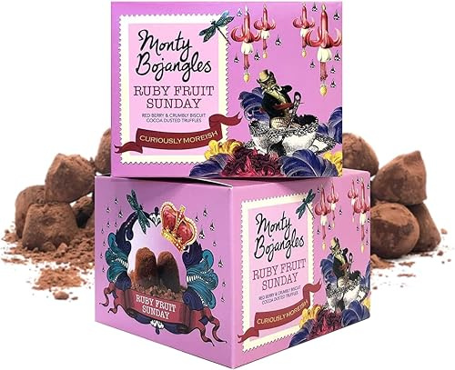 Monty Bojangles Ruby Fruit Sunday Cocoa Dusted Chocolate Truffles (2 x 150g Chocolate Gift Box) - Red Berry & Biscuit Flavoured Chocolatey Truffles - Award Winning Luxury Chocolates Gift Set