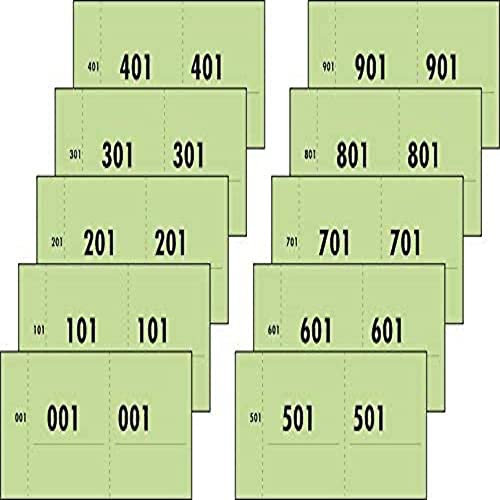 Sigel 76153 Nummernblock grün, 1000 Bons (fortlaufend nummerierte Blöcke von 1 bis 1000, 10,5 x 5,3cm), aus Recyclingpapier, gesamt 10 Blocks, Wertmarken, Essensmarken, Garderobennummern