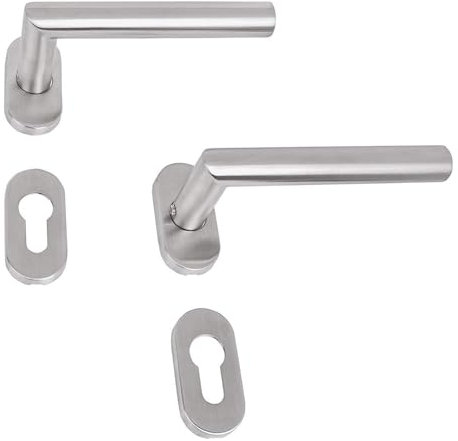 Gedotec Drückergarnitur Edelstahl matt gebürstet [PZ - Profilzylinder] 1x Tür Beschläge Oval-Rosette I L-FORM I Türklinke für Türstärke 35 – 47 mm | Türbeschlag mit Befestigungsmaterial