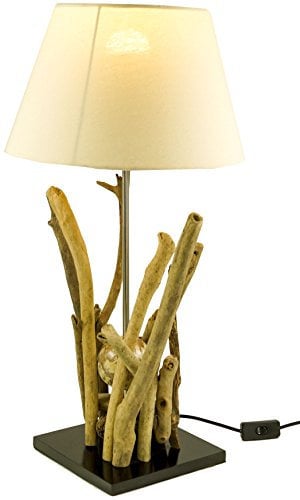 Lampe de Table / Table LampeBromea, Fait à la Main à Bali Matériau Naturel Unique, Bois Flotté, Coton - Modèle Bromea, Boisdedérive, 65x35x35 cm, Natureelights, Lampes de Table en Matériau Naturel
