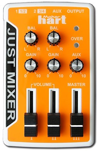 JUST MIXER Audio Mischpult - Batterie-/USB-betriebenes Tragbares Taschen-Audio Mischer mit 3 Stereokanälen (3,5mm) Mit Ein/Aus Schalter (Orange)