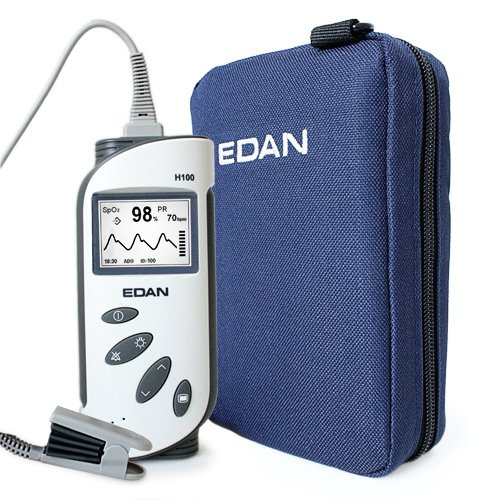 Edan H100B Pulsoximeter mit Silikonschutzhülle, Transporttasche und Fingersensor
