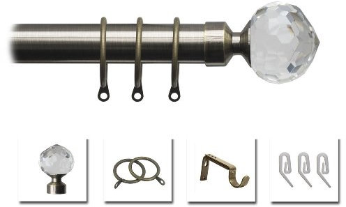 Speedy Pristine 25 - 28mm Crystal Extendable Metal Curtain Pole Set, Antique Brass, 120 - 210 Cm