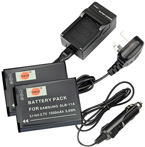 DSTE 2x SLB-11A Rechargeable Li-ion Battery + DC23U Travel and Car Charger Adapter for Samsung WB600 WB650 WB700 WB1000 WB2000 CL65 CL80 EX1 HZ25W HZ30W HZ35W HZ50W Digital Camera