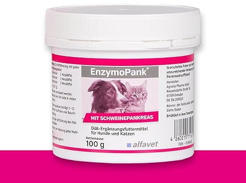 Alfavet EnzymoPank - Integratore alimentare per cani e gatti - in caso di digestione insufficiente e insufficienza pancreatica esocrina - 100 g di polvere
