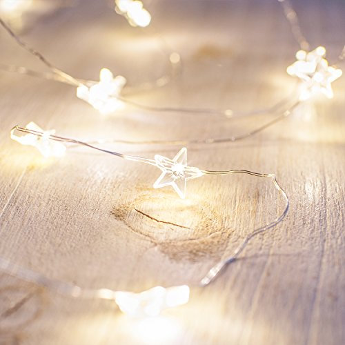 Lights4fun 2x 40er Micro LED Stern Draht Lichterkette warmweiß Batteriebetrieb Timer
