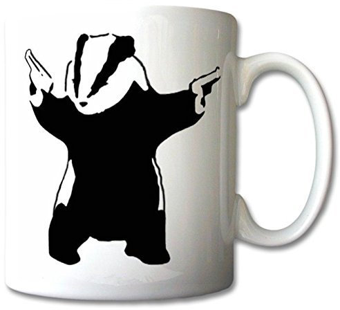 GreatDeals4you Badger with Guns Mug Cup Gift Retro