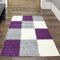 Shaggy Hochflor Langflor Teppich Wohnzimmer Gemustert in Karo Design Lila Grau Creme - Größe 80x150 cm