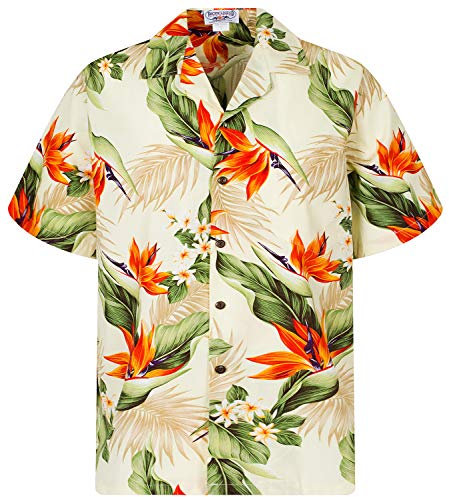 P.L.A. Pacific Legend Original Hawaiihemd, Kurzarm, Strelitzie, Beige, S