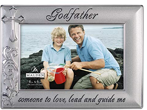 Malden International Designs Godfather with Cross Picture Frame, 4x6, Silver