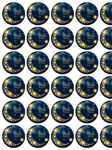30 x Eid Mubarak (7) 1.5 (3.8cm) PRE-CUT PREMIUM RICE PAPER Edible Cake Toppers