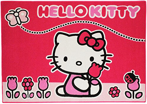alles-meine.de GmbH Teppich - Hello Kitty - Kinderteppich/Bettvorleger - 95 cm * 135 cm - rutschfest, da unten gummiert - für Kinder - Katze - für Mädchen Kinderzimmer - r..
