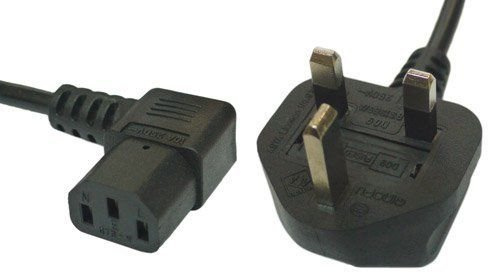 electrosmart 3m Mains Power Cable with 90 Degree Right Angled Kettle Type IEC Socket - Available in black or White (Black)