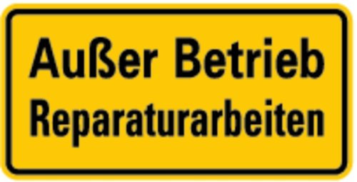 LEMAX® Hinweisschild, Außer Betrieb Reparaturarbeiten, 100x200mm Alu geprägt gelb/Schriftfarbe: schwarz/Randfarbe: schwarz 200x100mm