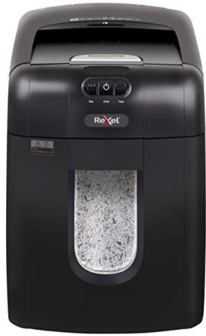 Rexel Auto+ 130M 2104100A Auto Feed 130 Sheet Micro Cut Shredder for Personal or Executive Use (Up to 2 Users), 26 Litre Removable Bin, Includes Shredder Oil Sheets, Black