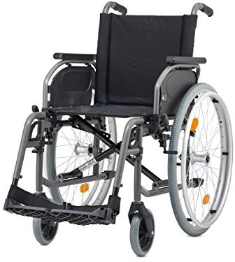 Bischoff Rollstuhl S-ECO 2, SB49, PU - Seitenteile klappbar, Beinstützen schwenkbar, Bremse einstellbar, Fußplatte mit Fersenriemen, inkl. Werkzeug & Beleuchtung