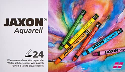 Honsell 49424 - Jaxon Aquarell Wachspastellkreide, wasservermalbar, 24er Set im Kartonetui, hohe Farbbrillanz, satter Farbaufstrich, für Künstler, Hobbymaler, Kunstunterricht