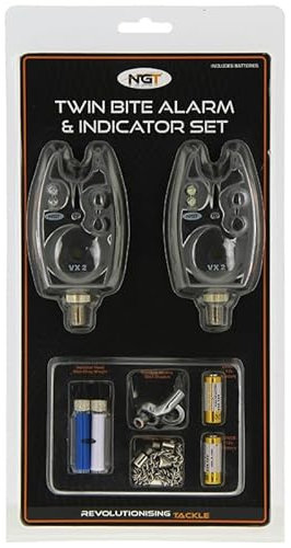 Carp Fishing Bite Alarm Set With 2 x Alarms 2x Hangers Indicator and 2x Batteries Included