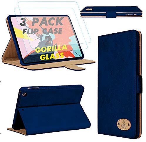 Gorilla Tech iPad Mini 4 iPad Mini 5 Leather Case and 2 Screen Protector Magnetic Flip Stand Shockproof cover Protective 2-Pack Navy iPad Model A2133 A2124 A2126 A2125 A1538 A1550