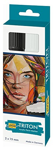 KREUL 17992 - Solo Goya Triton Acrylic Paint Marker, 2er Set, schwarz/weiß, formstabile Keilspitze ca. 15 mm, Künstlerstifte mit Acrylfarbe auf Wasserbasis