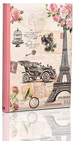 ARPAN 300 Photo Album 4x6 Slip In Memo, Bookbound Large Photo Album with Memo Space, Index Pages & CD/DVD Pocket (Pink Vintage Design)