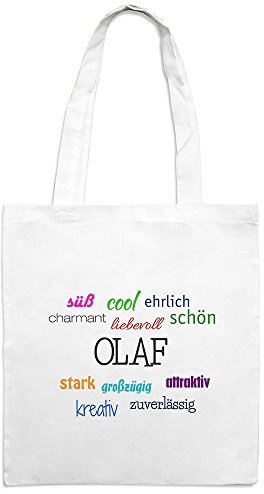 Jutebeutel mit Namen Olaf - Motiv Positive Eigenschaften - Farbe weiß – Stoffbeutel, Jutesack, Hipster, Beutel
