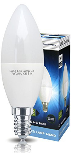 Long Life Lamp Company 4 x High Power LED Cool White 7w Candle Light Bulb Frosted Cover E14 SES Small Edison Screw 60w Equivalent