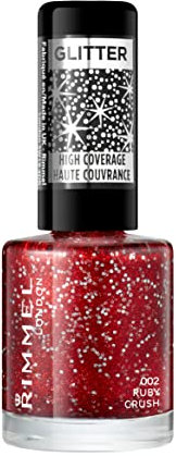 Rimmel London Glitter Nail Polish Top Coat, Ruby Crush, 8 ml