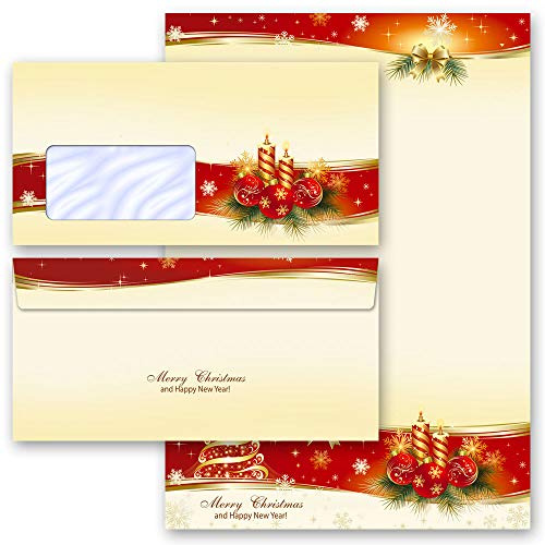 Briefpapier Sets Motivpapier Weihnachtsbriefpapier Weihnachten, BESINNLICHE WEIHNACHT 100 Blatt Briefpapier + 100 passende Briefumschläge DIN LANG mit Fenster | Paper-Media